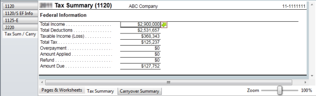 Tax Summary/Carryover Worksheet