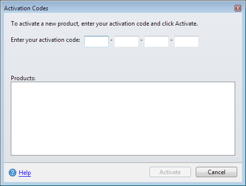 Image: Activation Codes dialog box