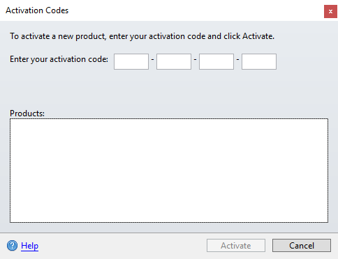 Image: Activation Codes dialog box